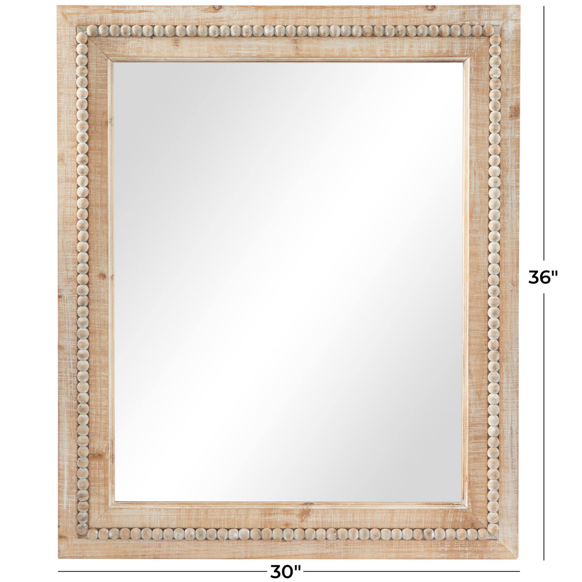 Brown Wood Beaded Frame Wall Mirror with Distressing 30" x 1" x 36"